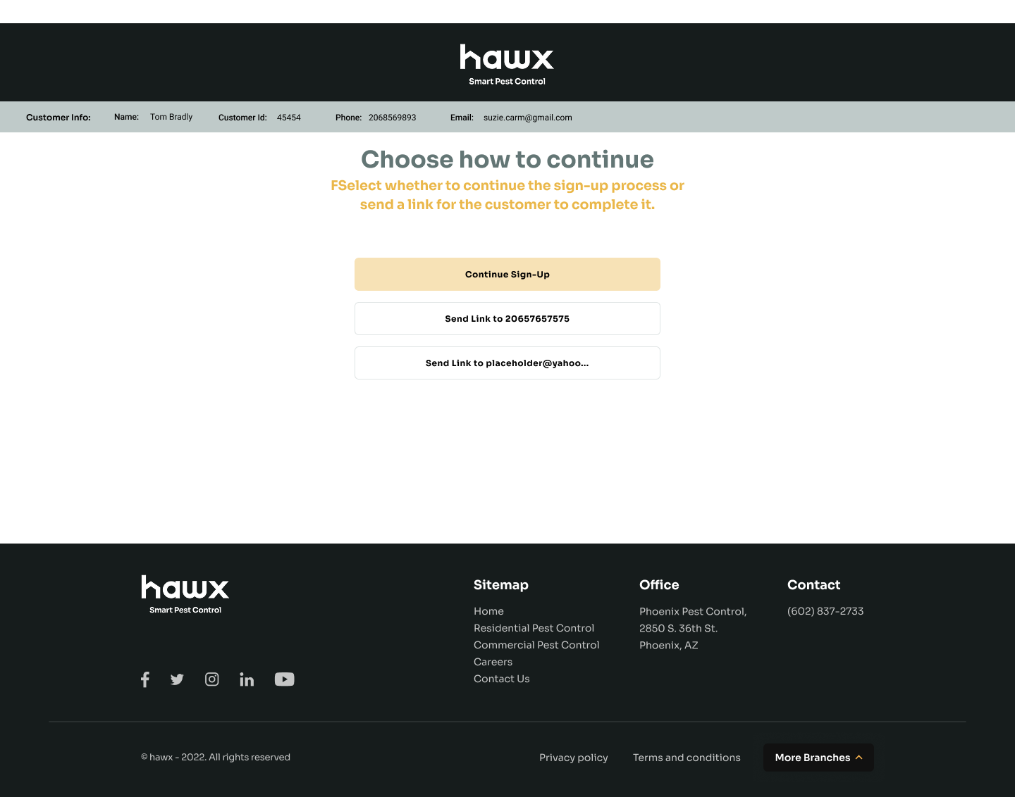 Choose how to continue screen with option to send link to customer