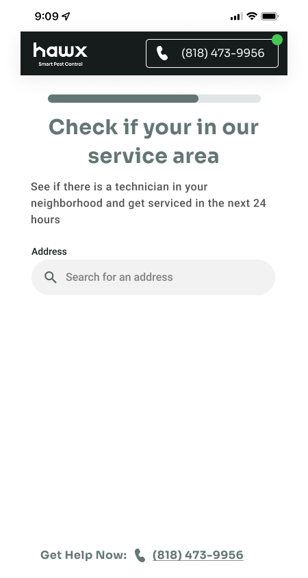 Address search screen to check service area availability