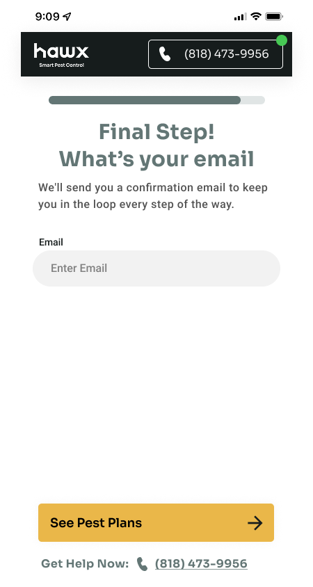 Email entry screen as the final step